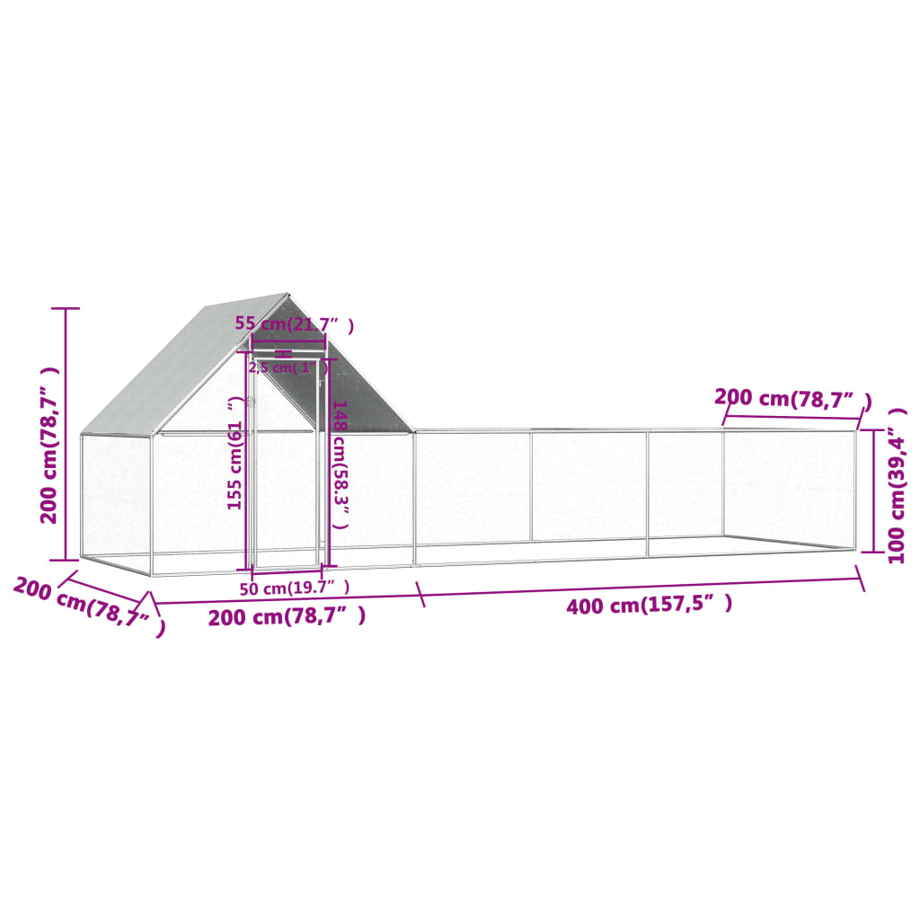 Kippenren 6x2x2 m gegalvaniseerd staal