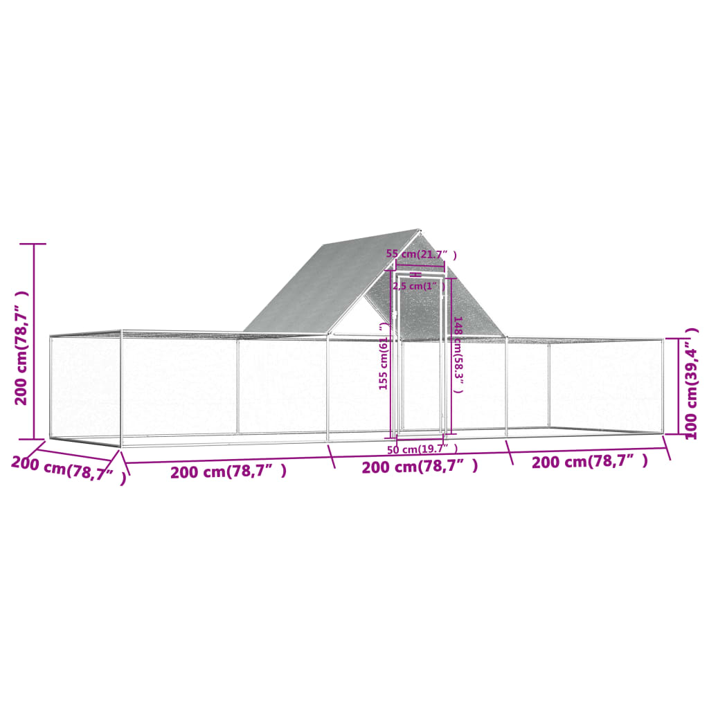 Kippenren 6x2x2 m gegalvaniseerd staal