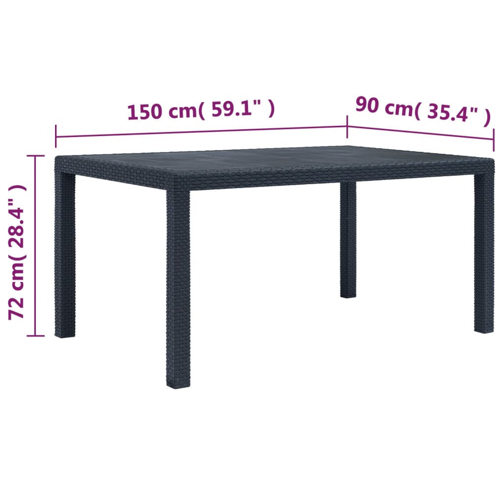 Tuintafel 150x90x72 cm rattan-look kunststof antraciet - AllerleiShop