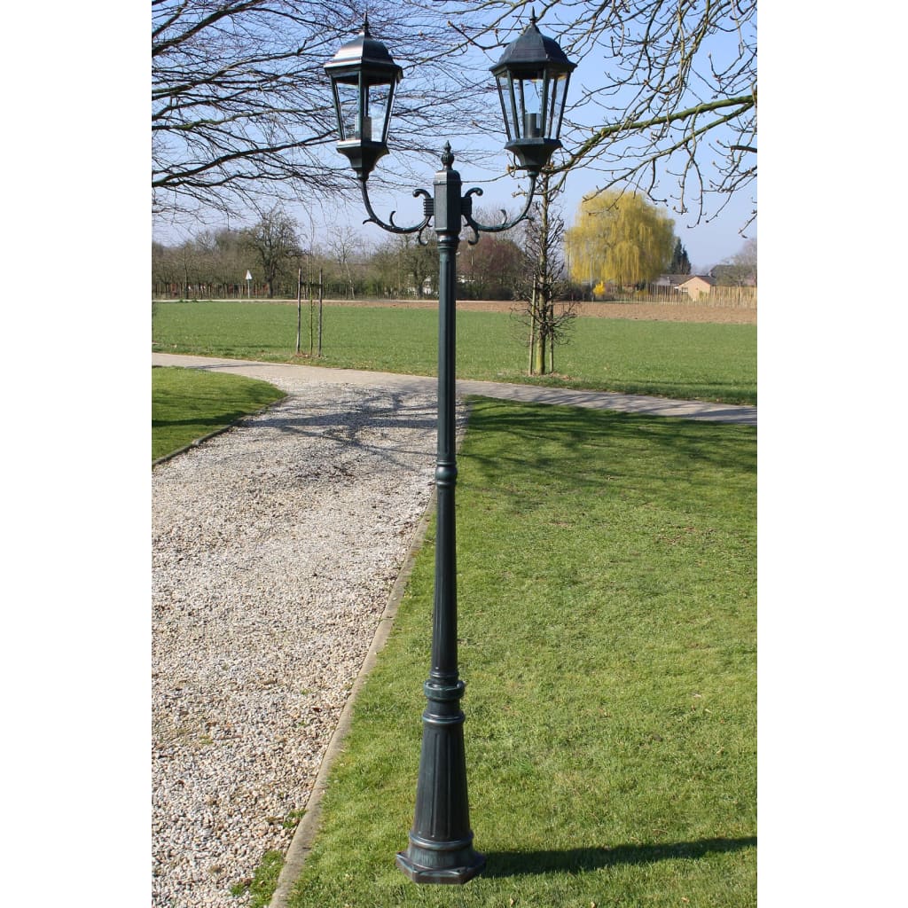 Tuinlantaarn met 2 armen 230 cm aluminium donkergroen/zwart - AllerleiShop