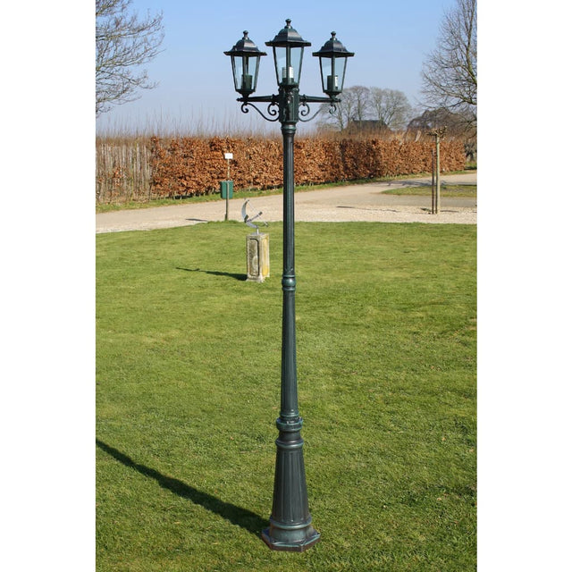 Tuinlantaarn met 3 armen 215 cm aluminium donkergroen/zwart - AllerleiShop