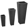 Plantenbakken verhoogd 3 st poly rattan zwart - AllerleiShop