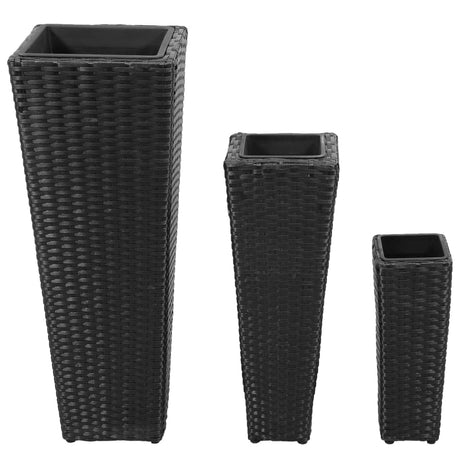 Plantenbakken verhoogd 3 st poly rattan zwart - AllerleiShop