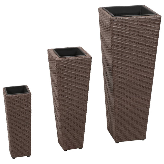 Plantenbakken verhoogd 3 st poly rattan bruin - AllerleiShop