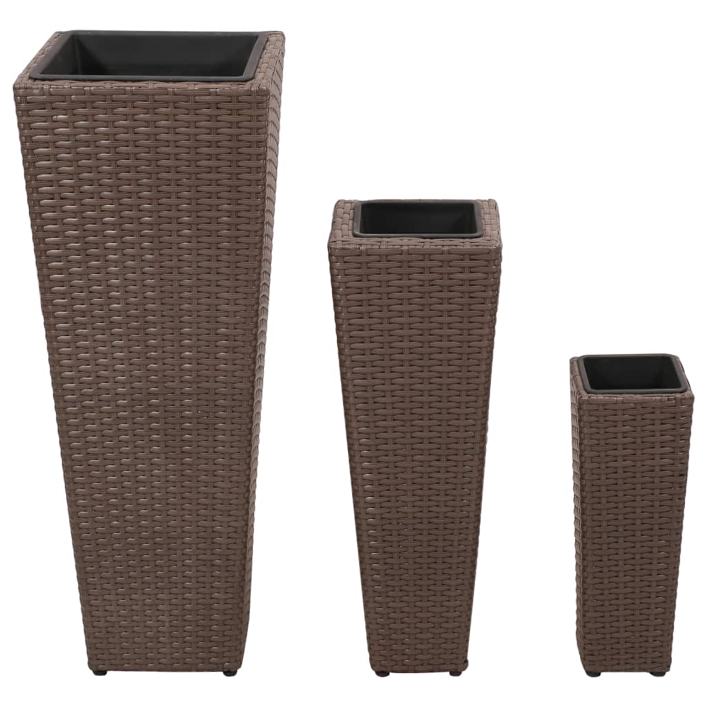 Plantenbakken verhoogd 3 st poly rattan bruin - AllerleiShop