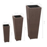 Plantenbakken verhoogd 3 st poly rattan bruin - AllerleiShop