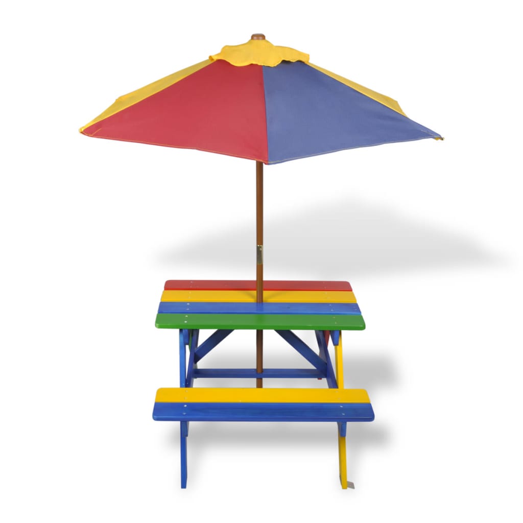 Kinderpicknicktafel met banken en parasol hout meerkleurig - AllerleiShop