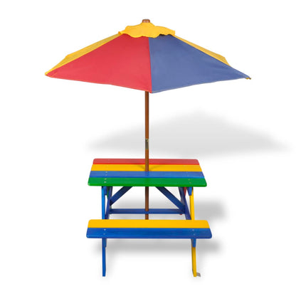 Kinderpicknicktafel met banken en parasol hout meerkleurig - AllerleiShop