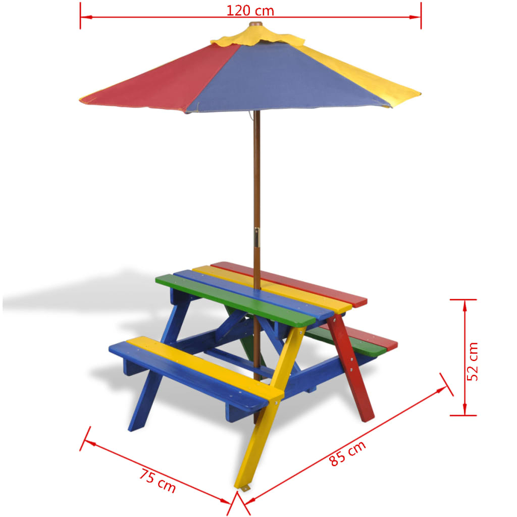 Kinderpicknicktafel met banken en parasol hout meerkleurig - AllerleiShop