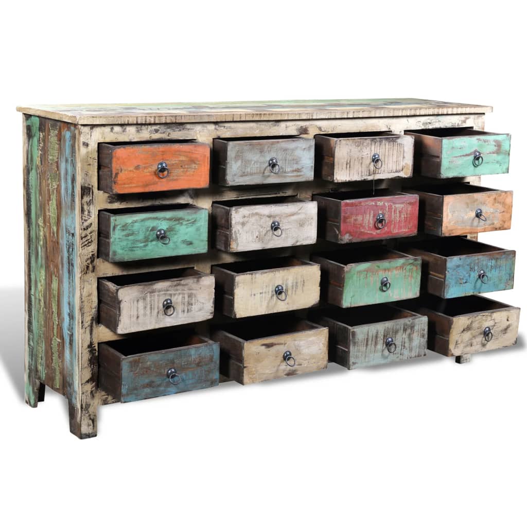 Kast met 16 lades stijl gerecycled hout meerkleurig