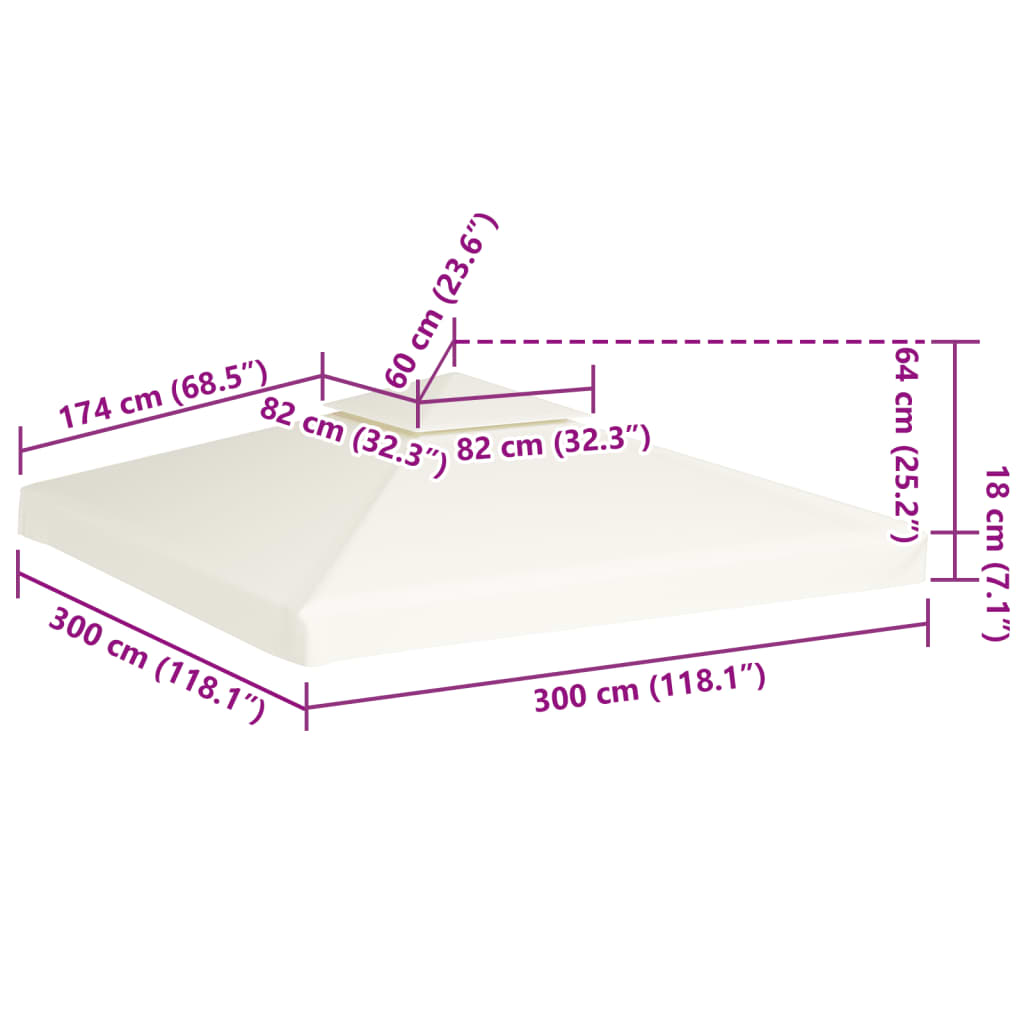Vervangend tentdoek prieel 310 g/m² 3x3 m crèmewit - AllerleiShop