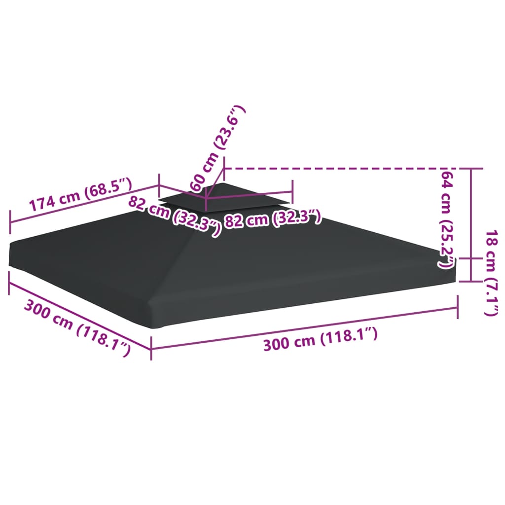 Vervangend tentdoek prieel 310 g/m² 3x3 m donkergrijs - AllerleiShop
