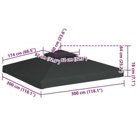 Vervangend tentdoek prieel 310 g/m² 3x3 m donkergrijs - AllerleiShop