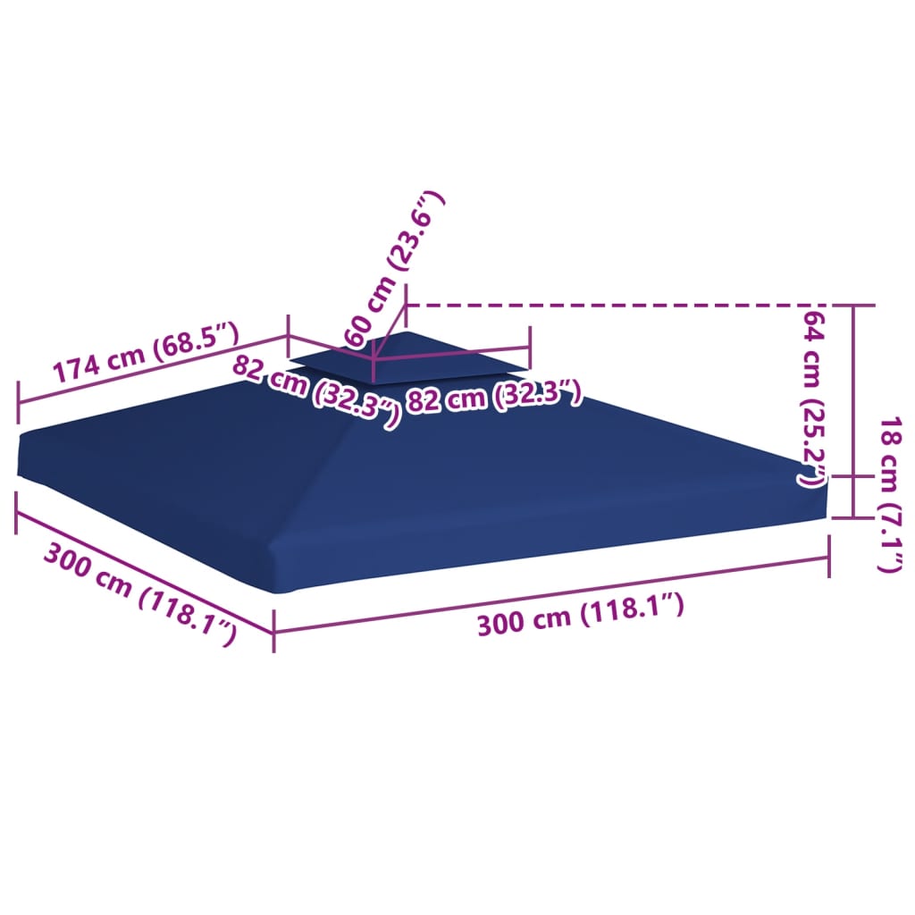 Vervangend tentdoek prieel 310 g/m² 3x3 m donkerblauw - AllerleiShop