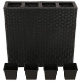 Plantenbak verhoogd met 4 potten poly rattan zwart - AllerleiShop