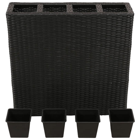 Plantenbak verhoogd met 4 potten poly rattan zwart - AllerleiShop