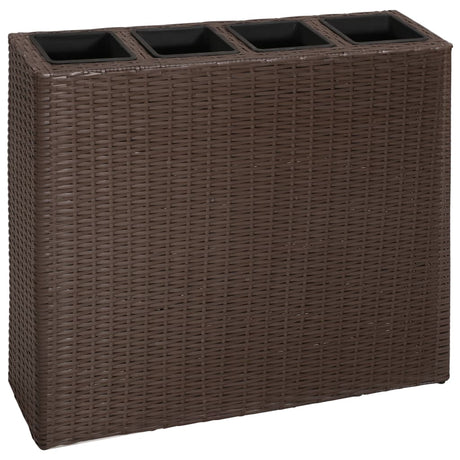 Plantenbak verhoogd met 4 potten poly rattan bruin - AllerleiShop