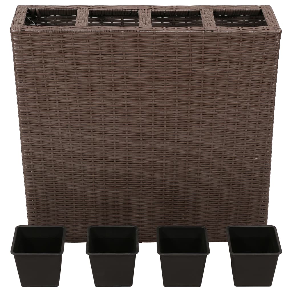 Plantenbak verhoogd met 4 potten poly rattan bruin - AllerleiShop