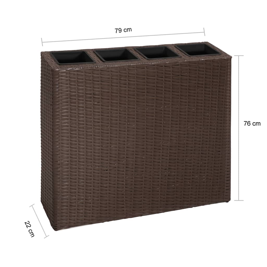 Plantenbak verhoogd met 4 potten poly rattan bruin - AllerleiShop