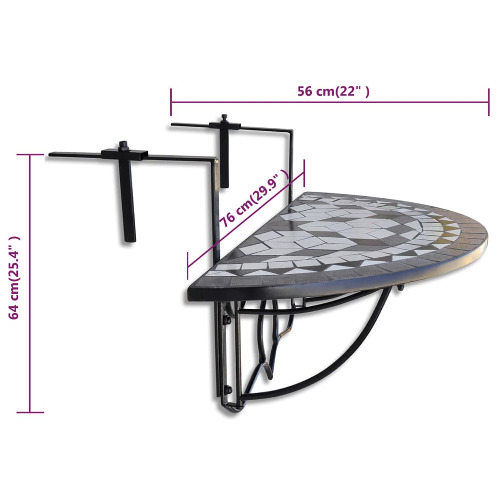 Balkontafel hangend mozaïek zwart en wit - AllerleiShop