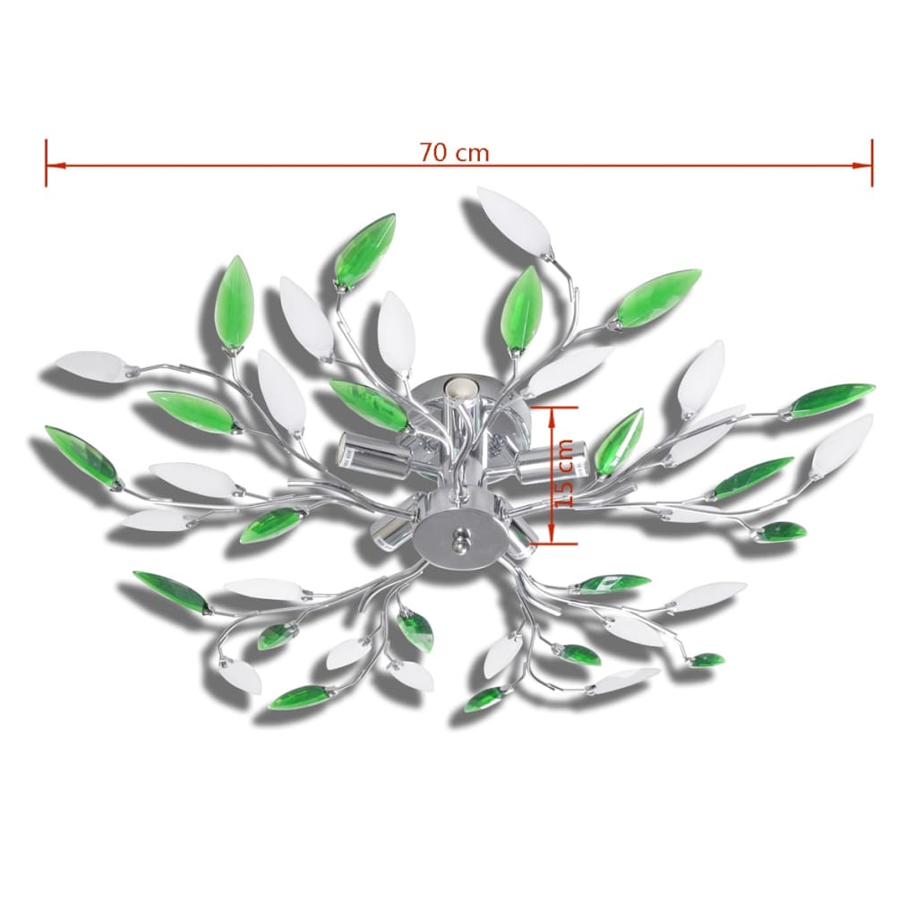 Lamp met kristallen bladeren van acryl voor 5x E14 wit/groen