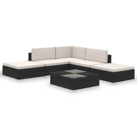 6-delige Loungeset met kussens poly rattan zwart - AllerleiShop