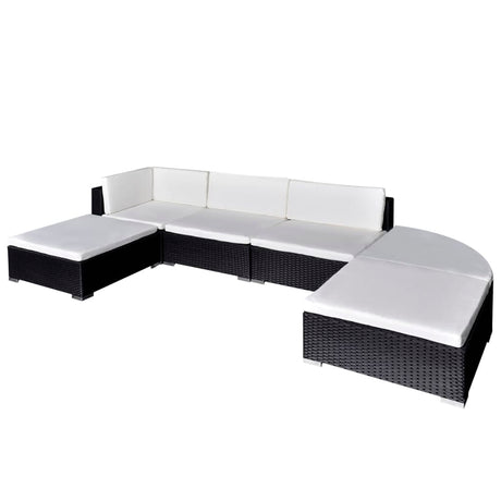 6-delige Loungeset met kussens poly rattan zwart - AllerleiShop