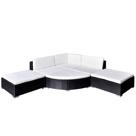 6-delige Loungeset met kussens poly rattan zwart - AllerleiShop