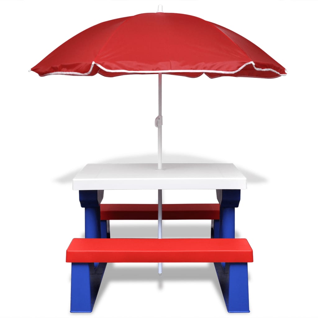 Kinderpicknicktafel met banken en parasol meerkleurig - AllerleiShop