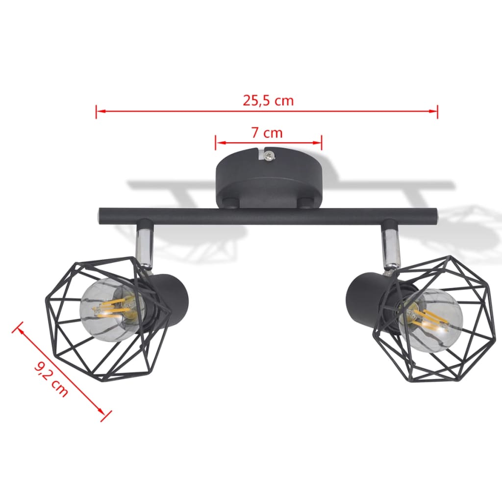 Plafondlamp met 2 LED's industriële stijl zwart