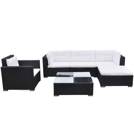 6-delige Loungeset met kussens poly rattan zwart - AllerleiShop