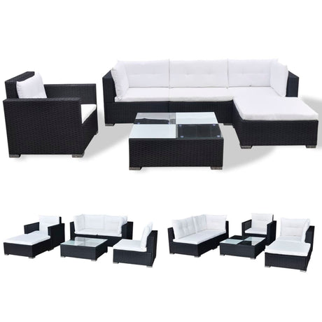 6-delige Loungeset met kussens poly rattan zwart - AllerleiShop