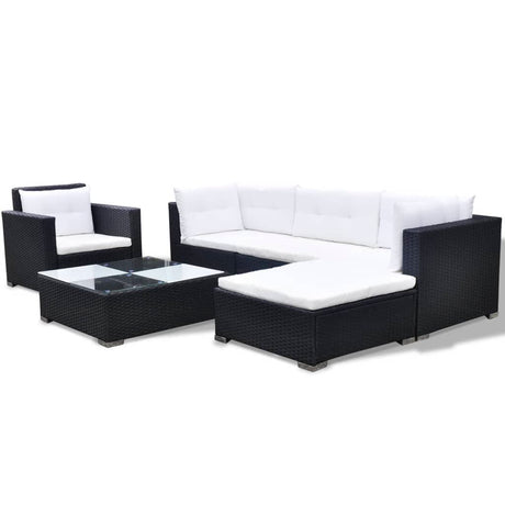 6-delige Loungeset met kussens poly rattan zwart - AllerleiShop