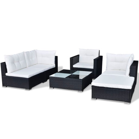 6-delige Loungeset met kussens poly rattan zwart - AllerleiShop