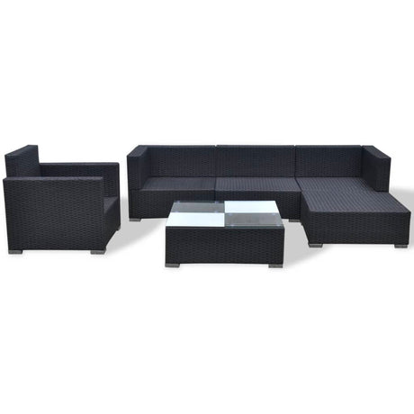 6-delige Loungeset met kussens poly rattan zwart - AllerleiShop