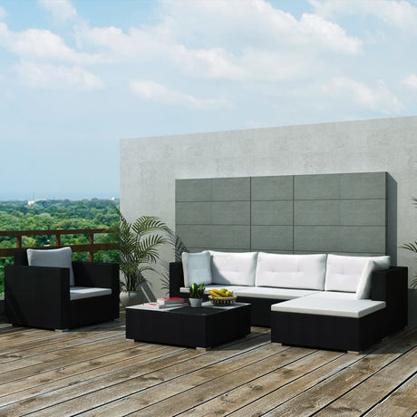 6-delige Loungeset met kussens poly rattan zwart - AllerleiShop