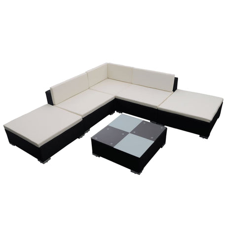 6-delige Loungeset met kussens poly rattan zwart - AllerleiShop