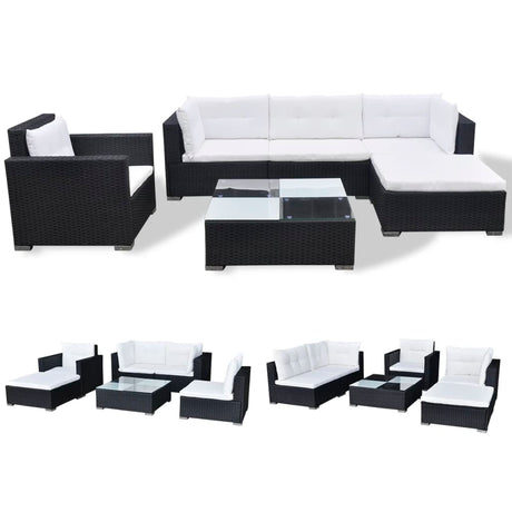 6-delige Loungeset met kussens poly rattan zwart - AllerleiShop
