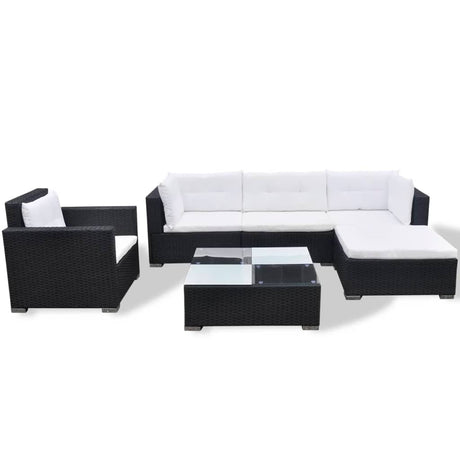 6-delige Loungeset met kussens poly rattan zwart - AllerleiShop