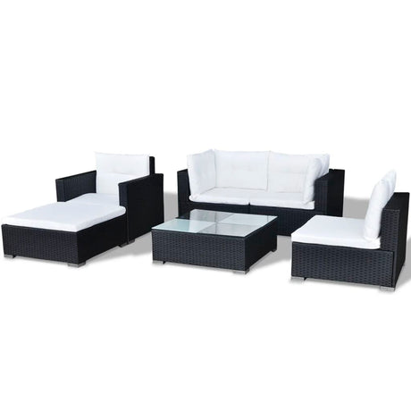6-delige Loungeset met kussens poly rattan zwart - AllerleiShop