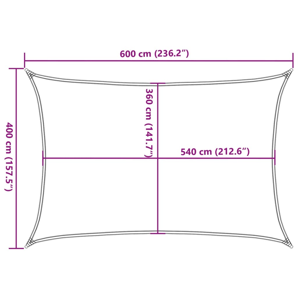 Zonnescherm HDPE rechthoekig 4x6 m crémekleurig