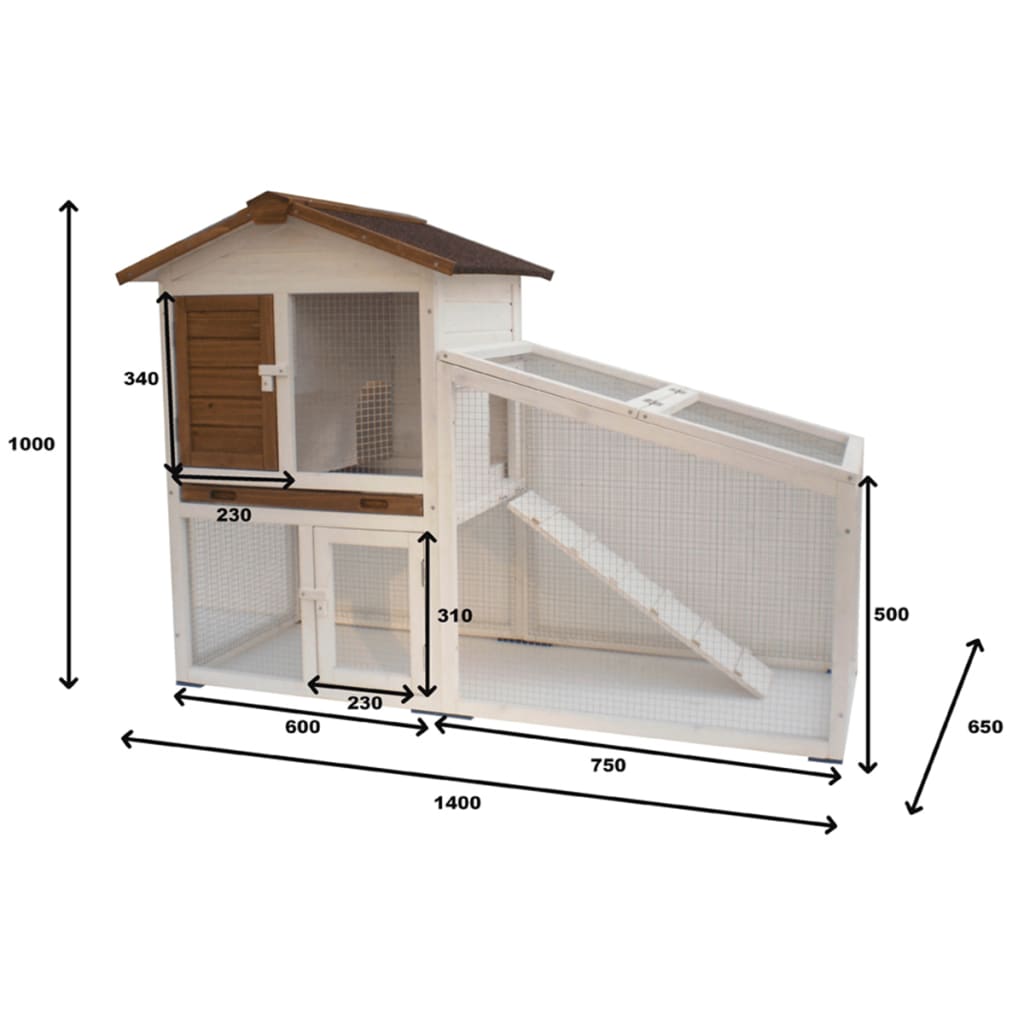 @Pet Konijnenhok Tommy 140x65x100 cm wit en bruin 20072 - AllerleiShop