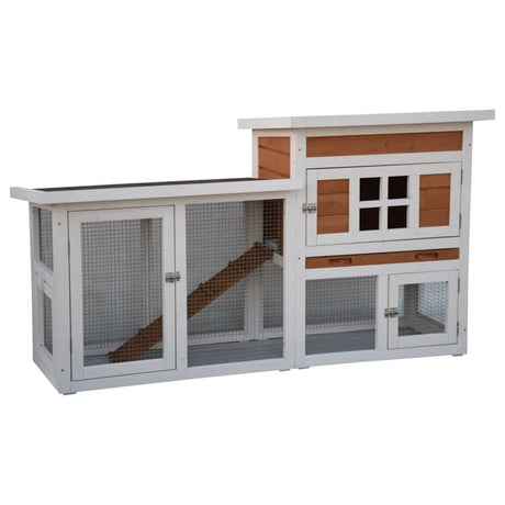 @Pet Konijnenhok Villa 147x50x80 cm wit en bruin - AllerleiShop