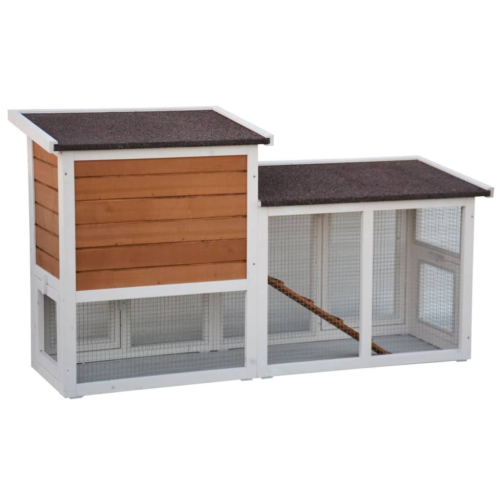 @Pet Konijnenhok Villa 147x50x80 cm wit en bruin - AllerleiShop