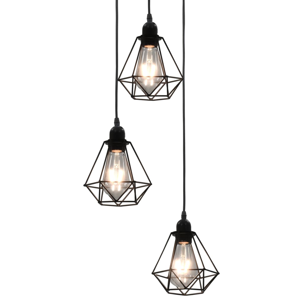 Plafondlamp met diamantvorm 3xE27 zwart