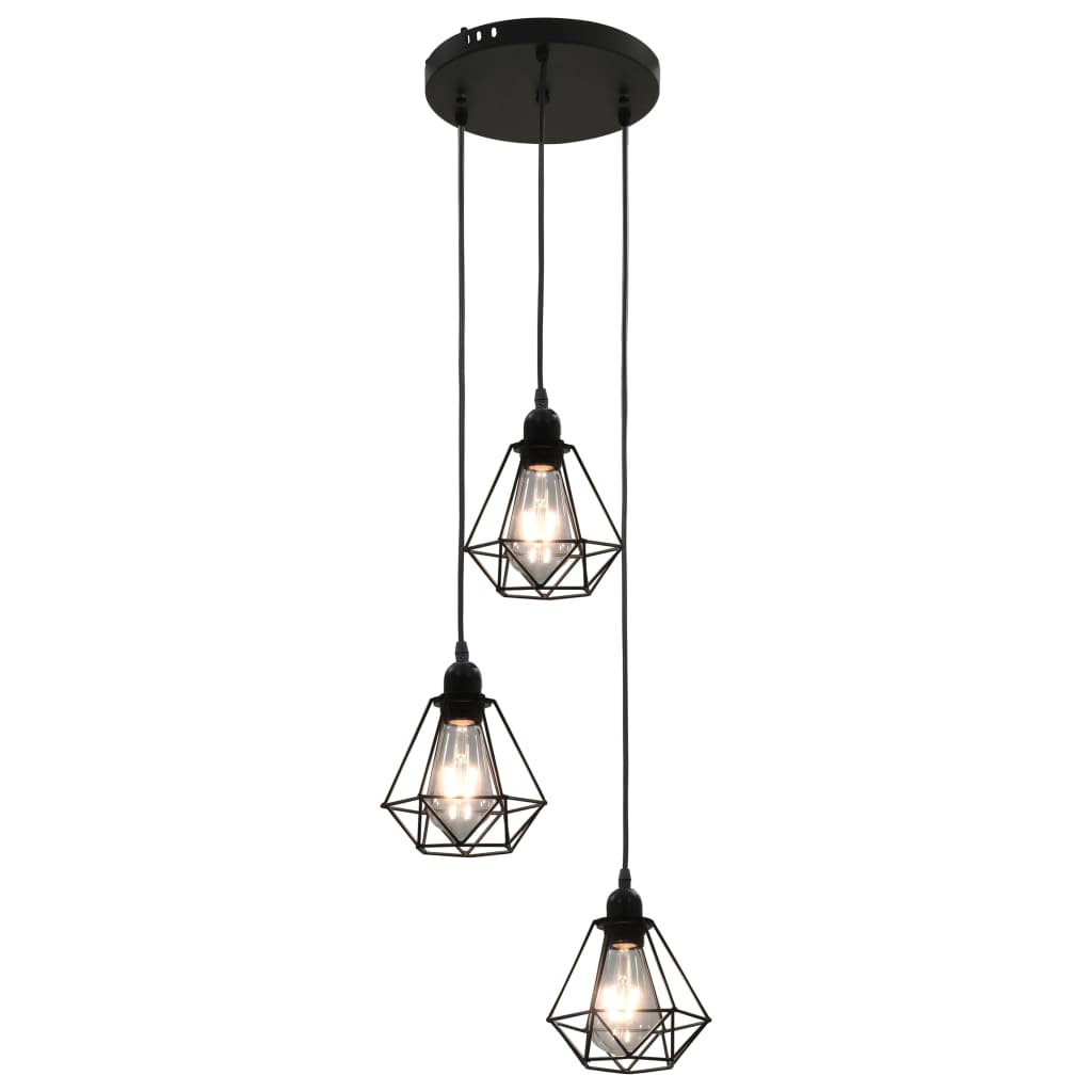 Plafondlamp met diamantvorm 3xE27 zwart