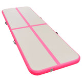 Gymnastiekmat met pomp opblaasbaar 400x100x10 cm PVC roze