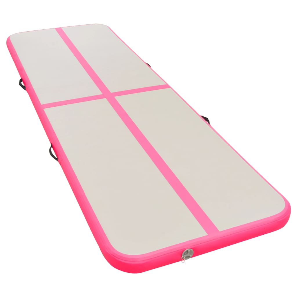 Gymnastiekmat met pomp opblaasbaar 500x100x10 cm PVC roze