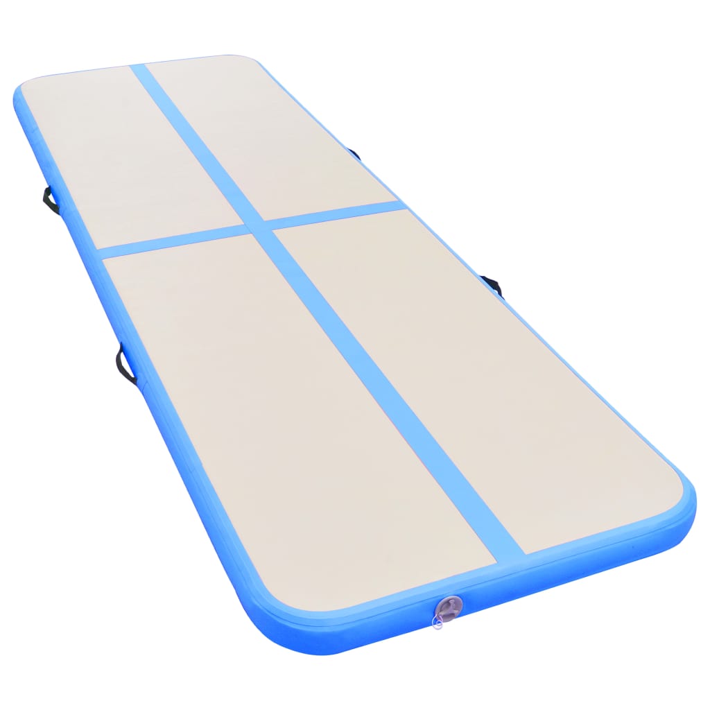 Gymnastiekmat met pomp opblaasbaar 500x100x10 cm PVC blauw - AllerleiShop