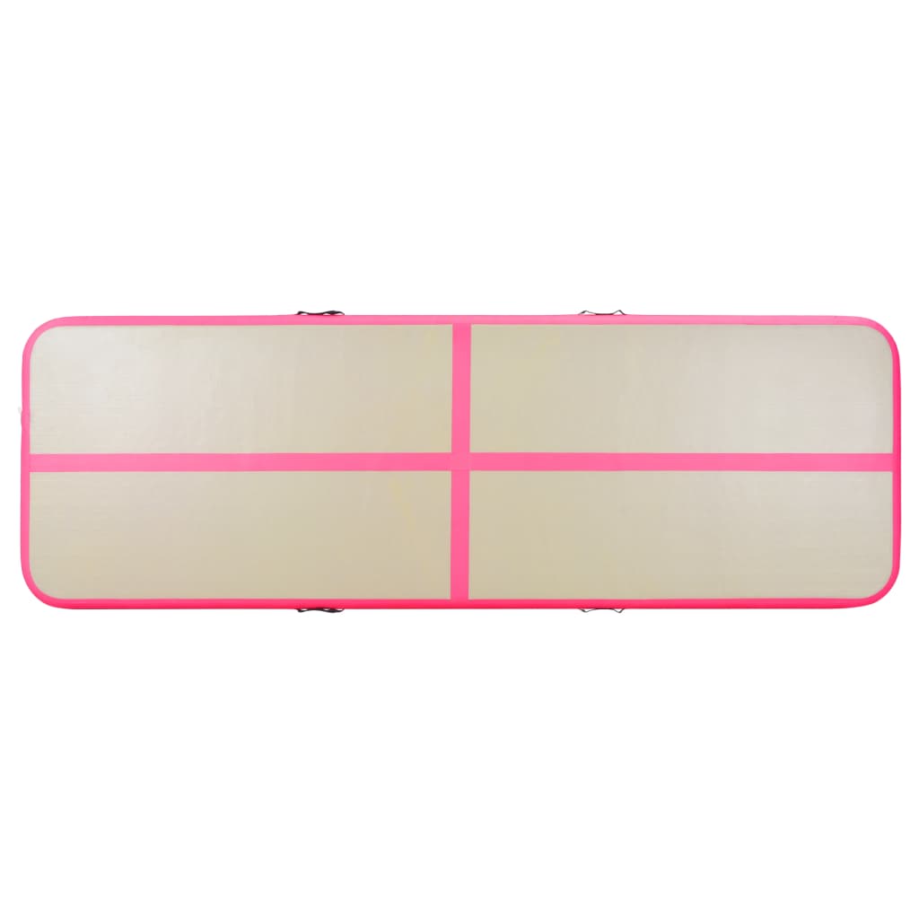 Gymnastiekmat met pomp opblaasbaar 700x100x10 cm PVC roze